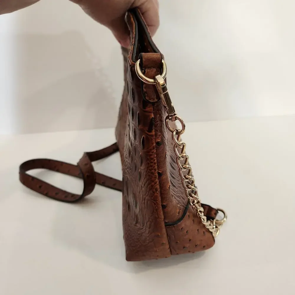 C EST 1946 Brown Bronze Faux Ostrich‎ Leather Crossbody|Clutch Bag|Purse Boho